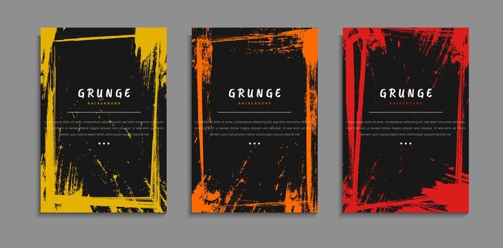 Set Of Abstract Frame Grunge Paint Texture In Black Background A4 Template