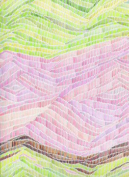 Abstract landscape with green and pink fields 