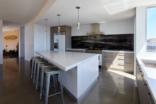 Modern Kitchen with skewed island bench