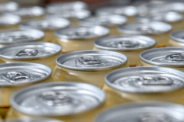 beer cans on the conveyor.