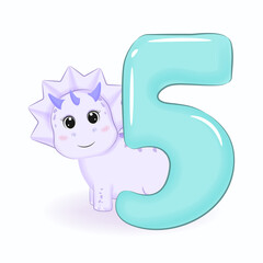 Cute little Dinosaur with Alphabet Number 5
