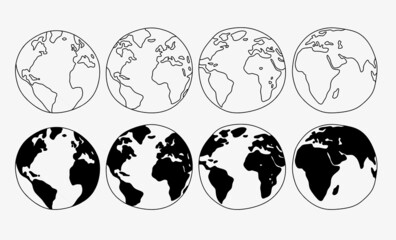 set of cartoon globes isolated on a white background.