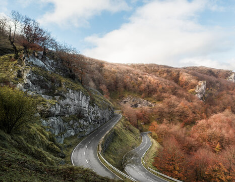 Beautiful mountain road during fall season