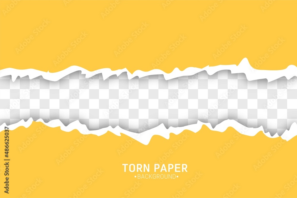 Poster torn paper edges vector illustration. piece of torn yellow horizontal paper with soft shadow stuck o