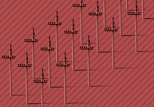 Digital Collage With Electric Poles on red ground