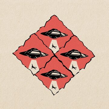 UFO attack. 2d illustration. vintage style.