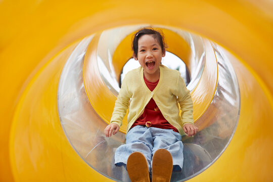 Asian girls, have fun on the slide



