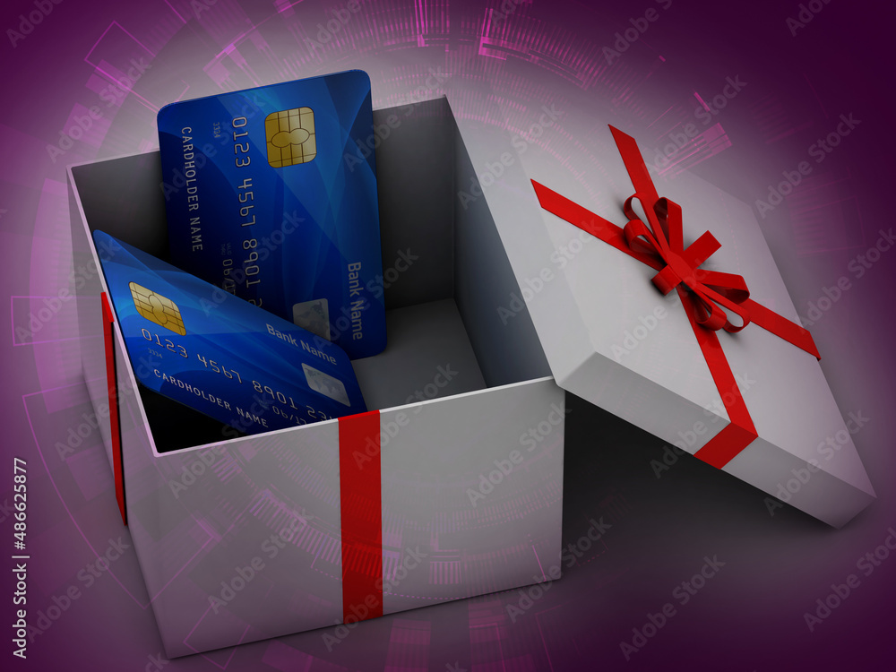 Poster 3d rendering atm cards on openned box