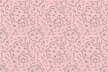doodle pattern, abstract black doodle seamless on light pink cream background, cute pattern for background.