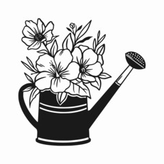 watering can with flower vector, watering can design illustration, garden tool  icon © Mashoid Studio