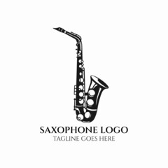 Fototapeta na wymiar Saxophone logo design, musical instrument vector, jazz club icon