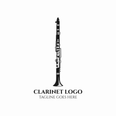 Clarinet logo vector, clarinet icon, musical instrument illustration - obrazy, fototapety, plakaty