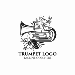 Trumpet logo vector, beauty trumpet with flower icon © Mashoid Studio
