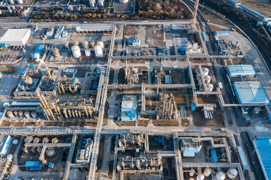 Aerial view of twilight of oil refinery 
