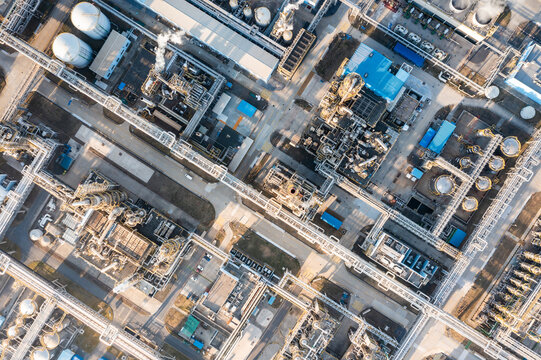 Aerial view of twilight of oil refinery 