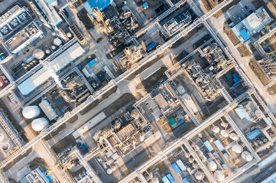 Aerial view of twilight of oil refinery 