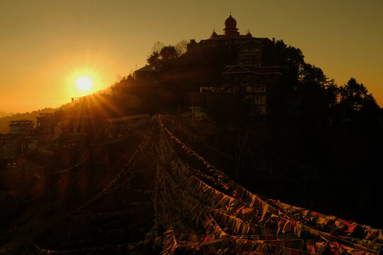 Hindu temple at sunset