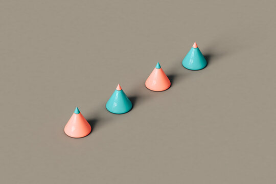 a row of Pink and blue cones on a grey background