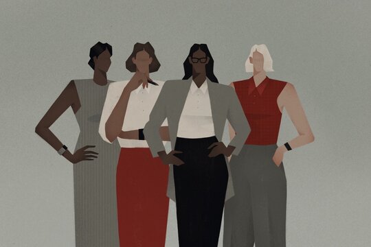 Confident businesswomen stand together illustration