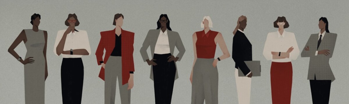 business team of diverse multinational women illustration