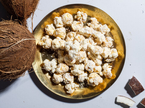 A portion of coconut flavored popcorns