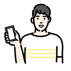 スマートフォンを持っている若い男性のバストアップ