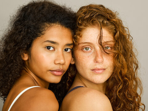 closeup woman couple beauty portrait 