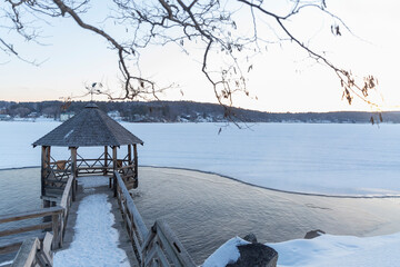 Winter Landscape with frozen lake