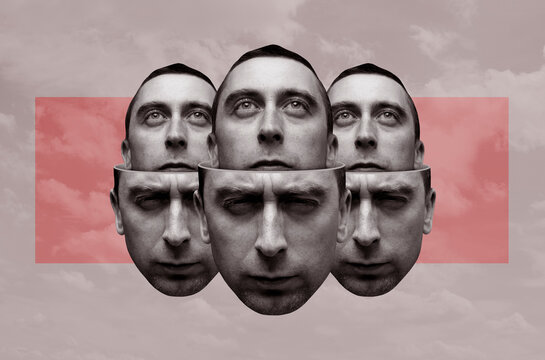 Three Male Heads Against Sky