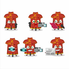 Character reporter red clothing kids chinese woman cute mascot with microphone