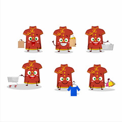 A Rich red clothing kids chinese woman mascot design style going shopping