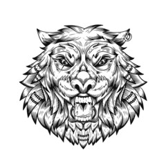 Obraz premium Lion line art for tattoo design black and white color. vector illustration