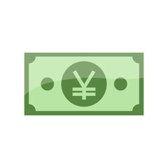 Japanese yen currency symbol banknote icon.