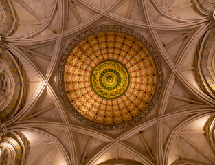 Interiors of BMC headquarter. Beautifully crafted interior dome of the building with goldwork....