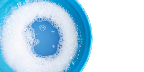 Detergent foam bubble in blue basin - obrazy, fototapety, plakaty