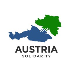Obraz premium Austria Solidarity vector logo template. This design use map and hand symbol. Suitable for community.