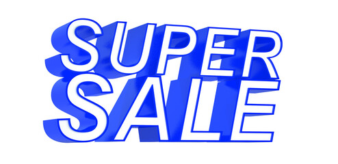 3D super sale word on white isolated background