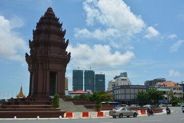 Panorama view of Phnom Penh with a mix of historic and modern structures to see 