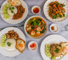 Thai Mixed Rice and Soup & Fried Bananas. 