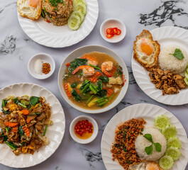 Thai Mixed Rice and Soup & Fried Bananas. 