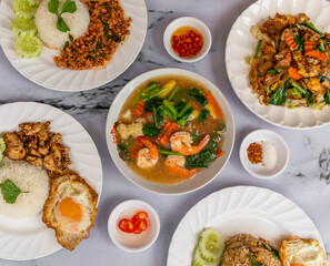 Thai Mixed Rice and Soup & Fried Bananas. 