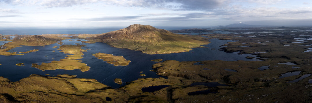 loch euphoirt and burrival and Lee mountains aerial north uist Locheport outer hebrides