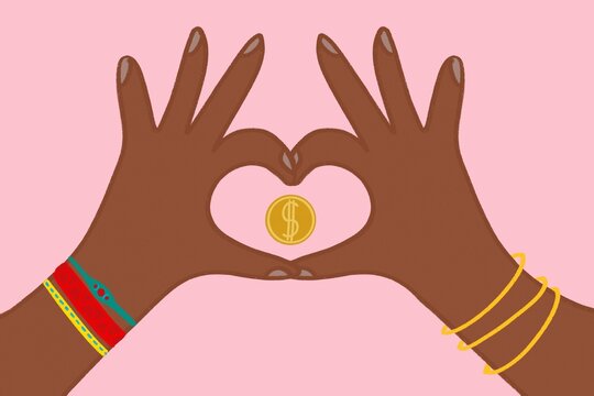 Heart shaped hands with money coin