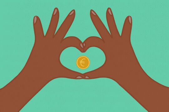 Heart shaped hands with money coin