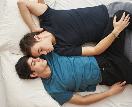 Top view of young gay couple