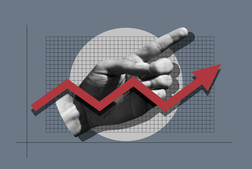 Growth Red Chart And Hand With Index Finger