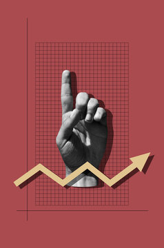 Growth Yellow Chart And Hand With Raised Index Finger