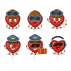 Pilot cartoon mascot red love balloon with glasses