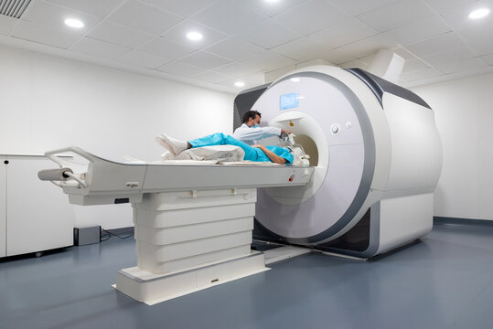 Patient doing MRI procedure in clinic
