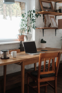 Study Room Wtih A Desk And Laptop With A View